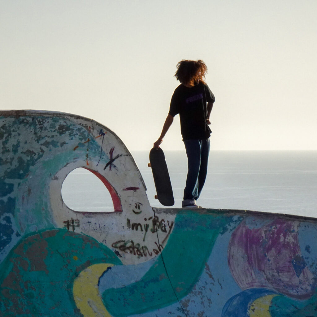 Youness Gharla skate the Taghazout skatepark in January 2024
