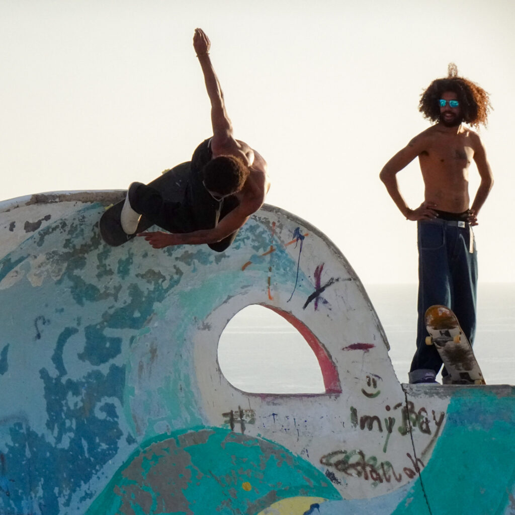 Youness Gharla skate the Taghazout skatepark in January 2024